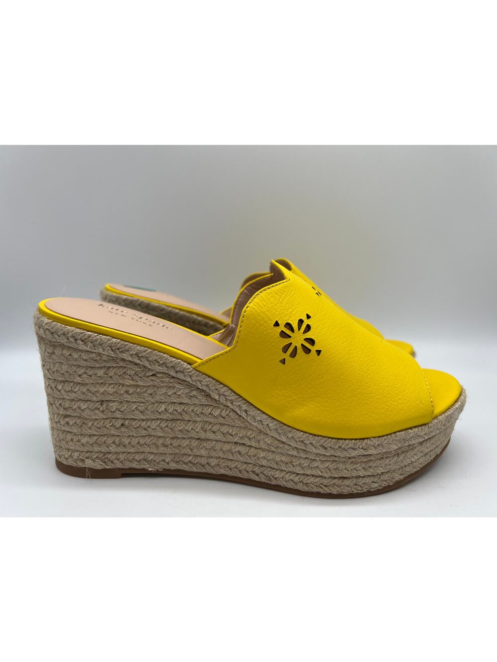 Kate Spade Tenley Espadrille Wedge Mule Sandal Yellow Leather S8311001 Size 7.5